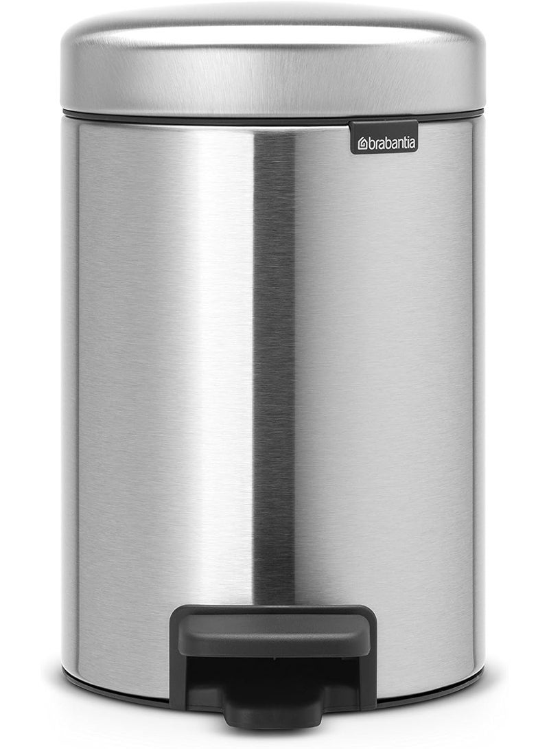 Brabantia 113222 NewIcon Pedal Bin with Plastic Inner Bucket, 3 Litre, Matt Steel - Image 1